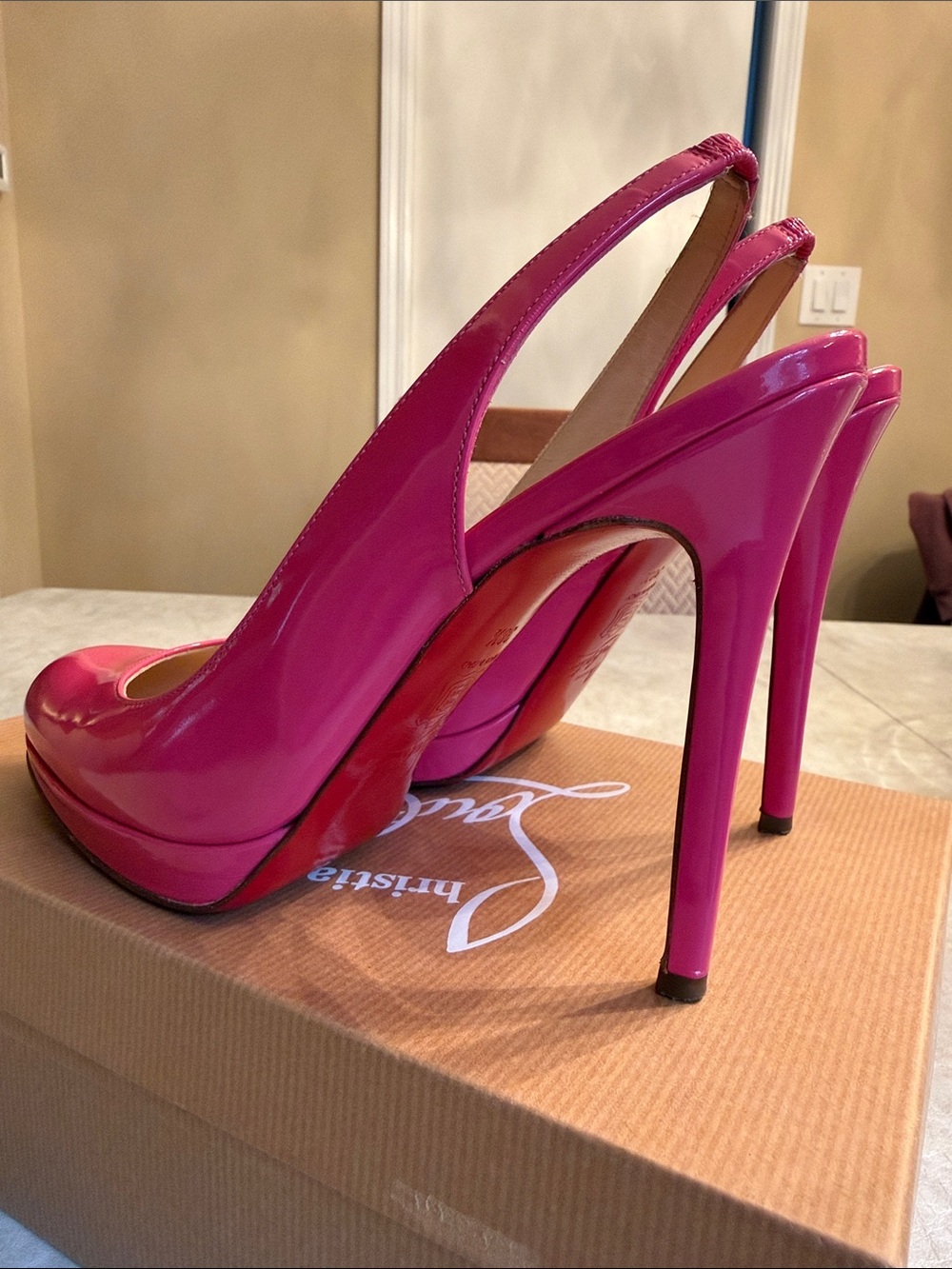 Christian Louboutin Hot Pink Patent Slingback Platform Pumps